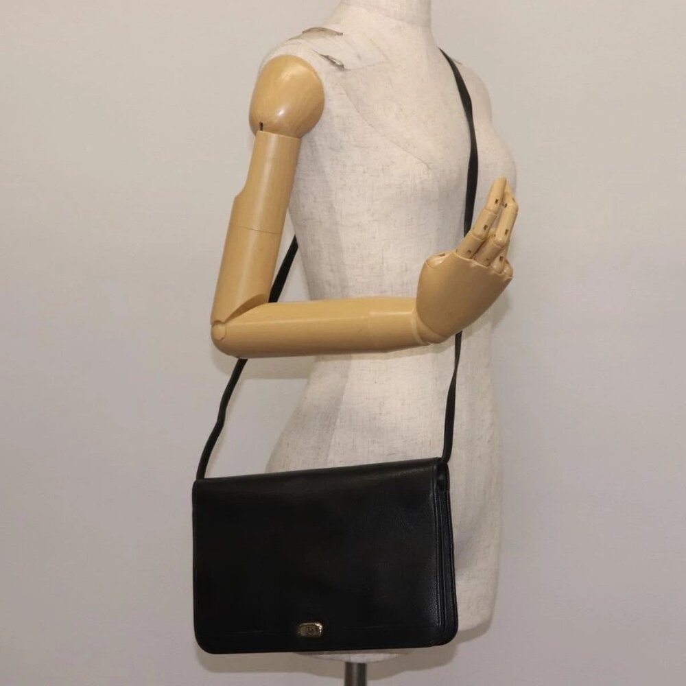 Christian Dior Shoulder Bag Leather Black Gold Auth